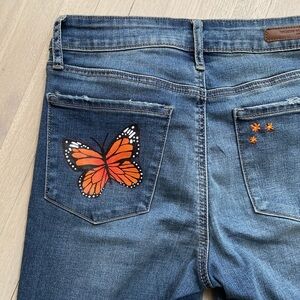 Articles of Society Skinny Jeans with Hand-Painted Butterfly Pocket
